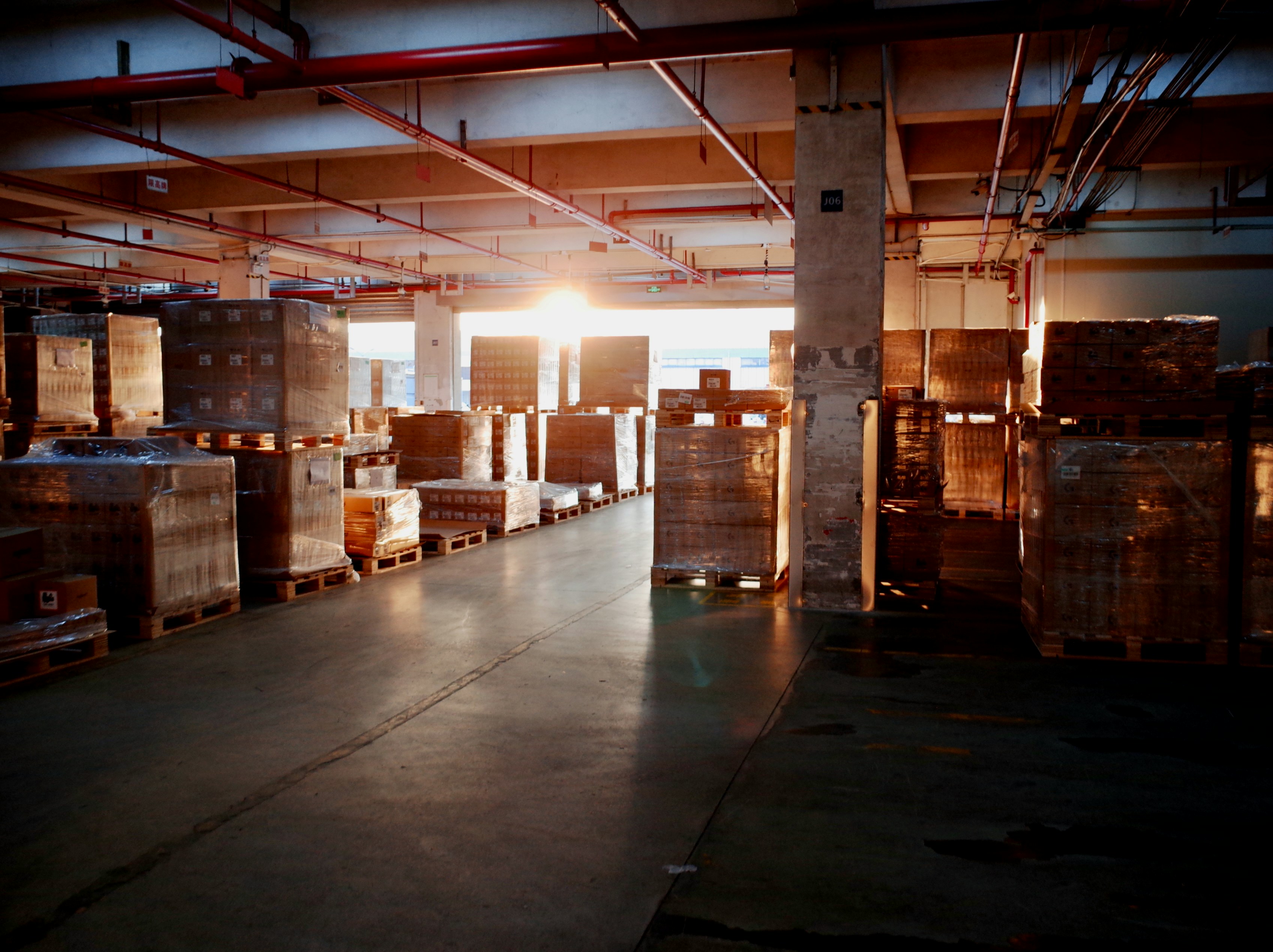 Warehouse with pallets of goods
