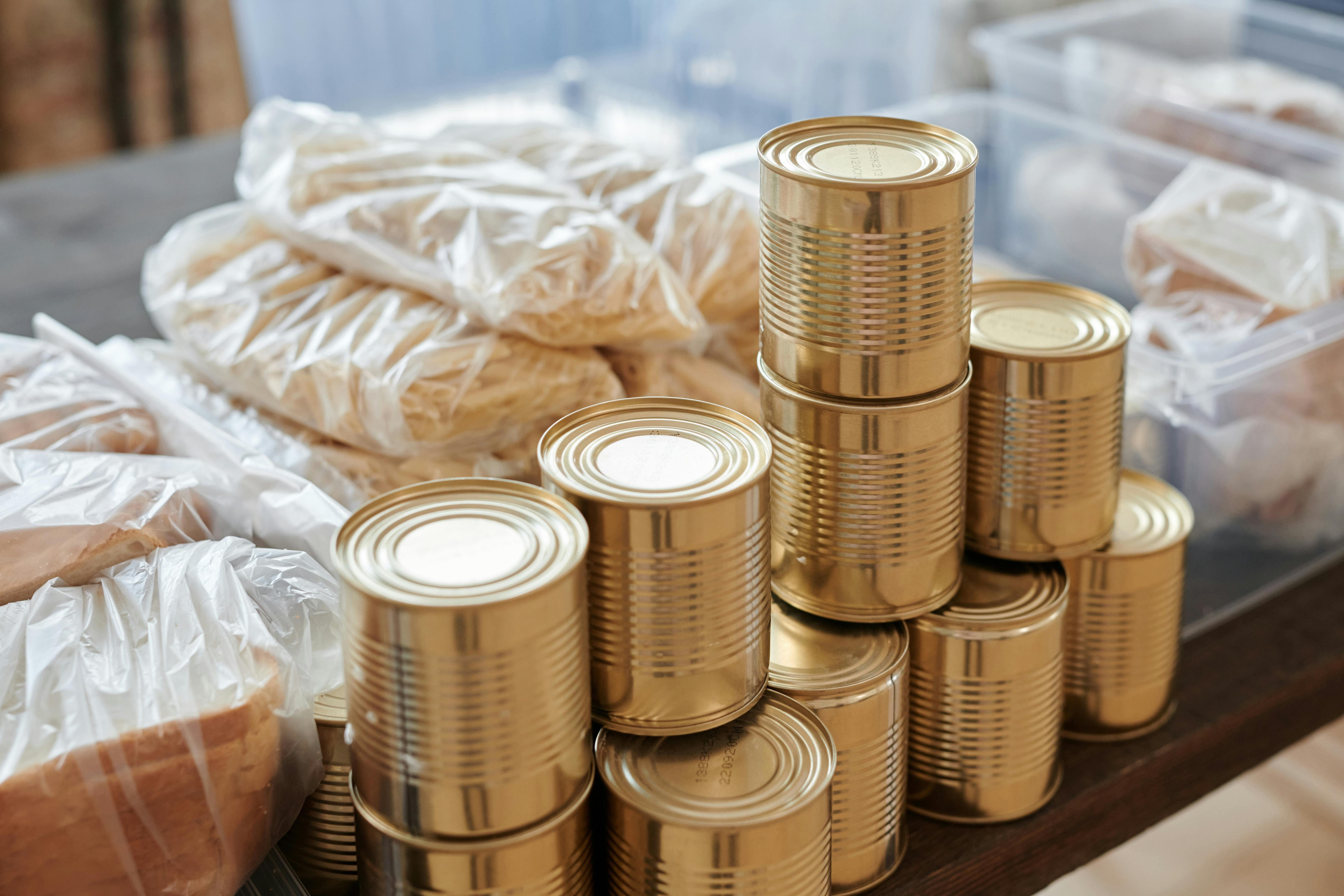 Stacked tin cans